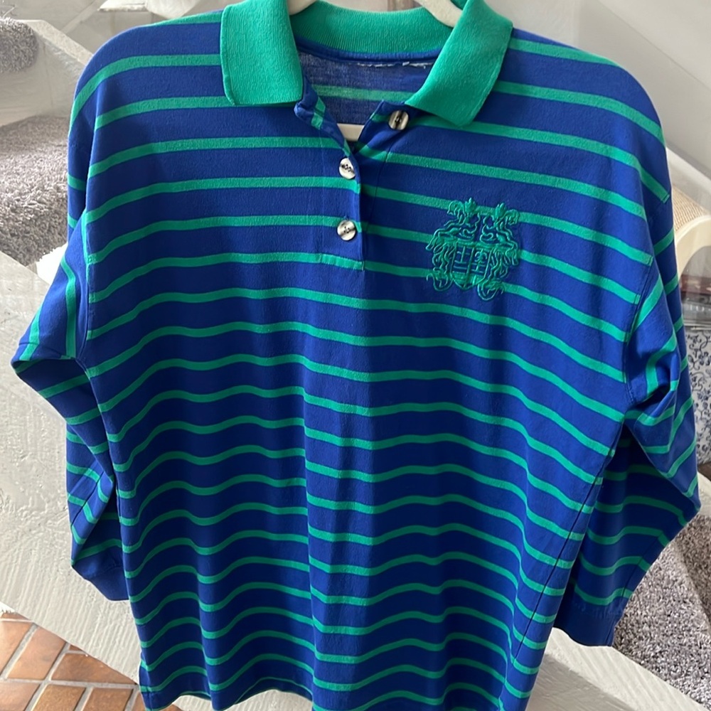 Preppy Creasted striped polo shirt L